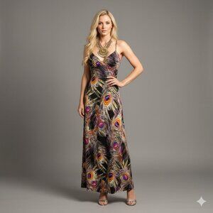 Peacock Print Maxi Dress Size M